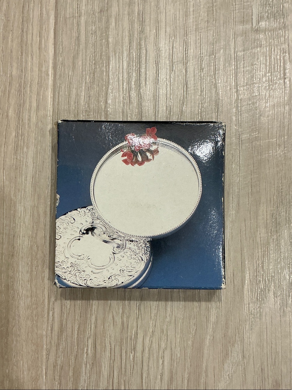 NWT Vintage Silver Compact Mirror with Floral Accent